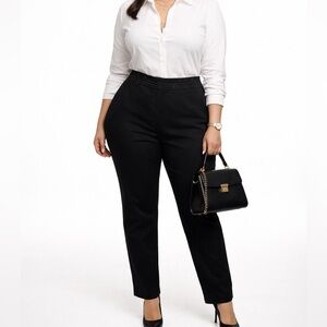 Oscar de la Renta Black Embroidered Cotton Stretch Dress Pants Size 16